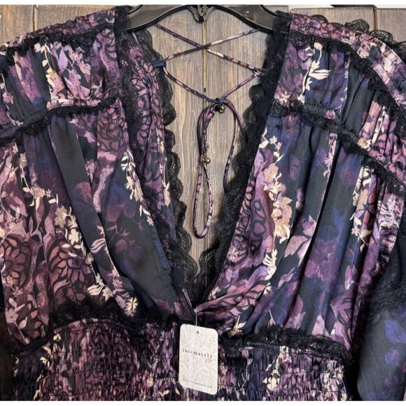 Free People MEDIUM Bodysuit Worth The Wait Balloon Long Sleeves Smocked Lace - Picture 3 of 14